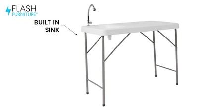 Gray Metal Folding Fish Cleaning Table with Sink, 45"