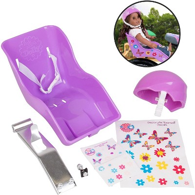 Purple SCS Direct Ride Along Dolly Doll Bike Seat Purple Glitter with Decorate Yourself Decals Fits American Girl and 18 Dolls and Stuffed Animals 