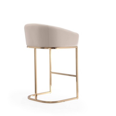 Manhattan Comfort Louvre Cream Leather Barstool with Gold Base (Set of 2)