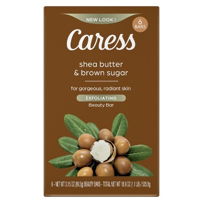 Caress Bar Soap Shea Butter & Brown Sugar, 3.15 oz, 6 Bars