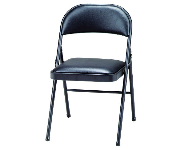 4 Piece Deluxe Vinyl Padded Folding Chair Black Lace and Black Vinyl - Sudden Comfort&#174;