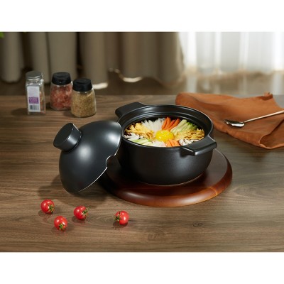 Kook Black Stoneware Dolsot Pot with Lid, 68 oz