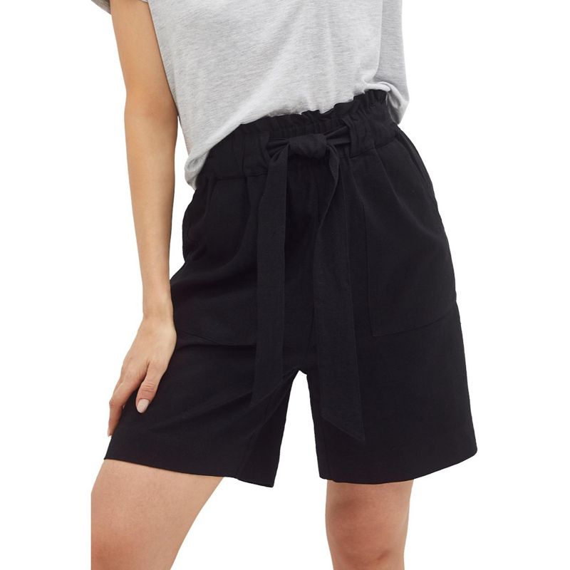 ellos Women's Plus Size Belted Linen Shorts, 1 of 2