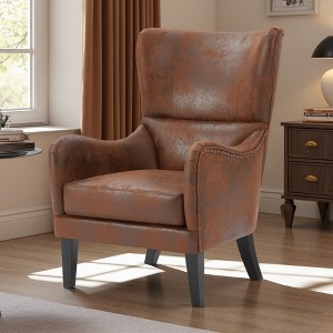 27.2" Polyester Hi-Back Accent Chair with Nailhead Trim and Wingback Style - 1 of 4