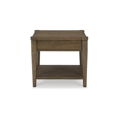 Brown Wood Rectangular End Table with Storage Drawer