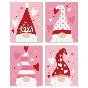 Big Dot of Happiness Valentine Gnomes - Unframed Valentine's Day Linen Paper Wall Art - Set of 4 - Artisms - 8 x 10 inches - 1 of 4