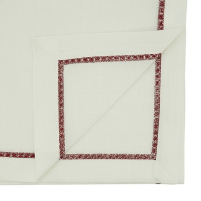 Burgundy Embroidered Border Polyester Table Runner, 16" x 120"