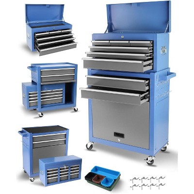 Heavy Duty 8-Drawer Tool Chest, 2-in-1 Rolling Tool Cabinet with Lock, Mobile Steel Tool Storage Organizer for Garage, Workshop, Home DIY Projects
