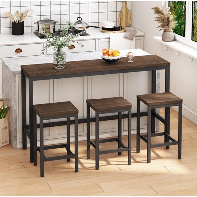 Modern Design Kitchen Dining Table, Pub Table, Long Dining Table Set with 3 Stools, Easy Assembly