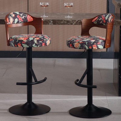 NicBex Swivel Adjustable Height Bar Stools Set of 2,Counter Height Bar Stools with Solid Wood Backrest,Bar Chairs for Dining Room,Kitchen,Cafe