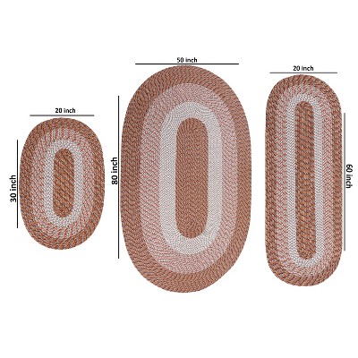 Alpine 3 Piece Collection 100% Polypropylene Durable & Stain Resistant Double Sided Reversible Indoor Braided Rug Set
