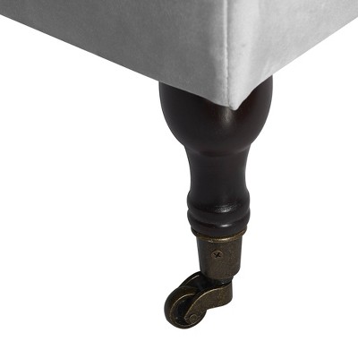 Pearl Gray Velvet Tufted Storage Bench with Wheels
