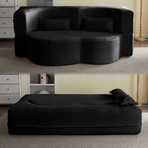 QingMoon 78"Corduroy  Loveseat Sleeper Sofa Bed Convertible Folding Sofa Bed with 2 Pillow for Living Room, no assembly required - 1 of 4