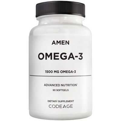 Amen Omega-3 Supplement, EPA DHA Fatty Acids Fish Oil Capsules, Brain Health, Cognition, 90 Softgels
