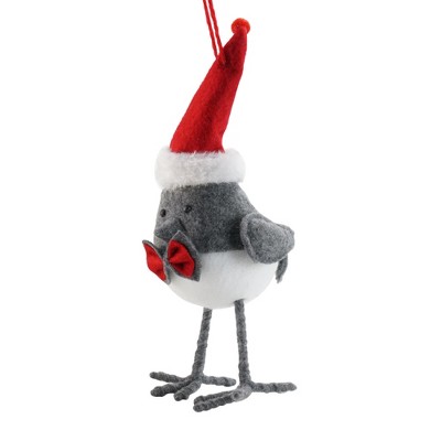 Raz Imports 10.25" Alpine Chic Bird Wearing Santa Hat Christmas Ornament - Gray/White