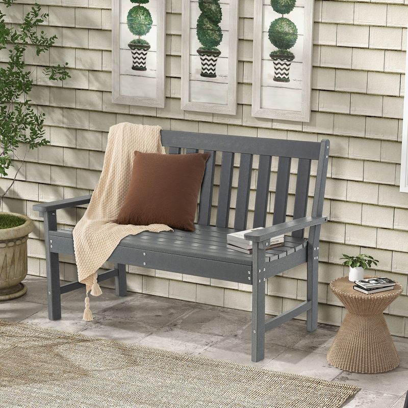 Costway Garden Bench All-Weather HDPE 2-Person Outdoor Bench for Front Porch Backyard, 4 of 10