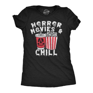 Womens Funny T Shirts Horror Movies And Chill Sarcastic Halloween Movie Graphic Novelty Tee For Ladies - Crazy Dog Women's T Shirt For Halloween - 1 of 4