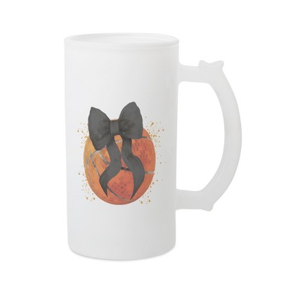 Elanze Designs Freezable Beer Stein Mug With Thumb Grip Handle, 16 Ounce Frosted Glass, Basketball With Black Bow