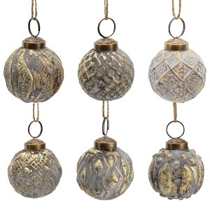AuldHome 2" Farmhouse Ball Ornaments, Set of 6; Distressed Metal Tin Glass Ball Vintage Style Christmas Decorations - 1 of 4
