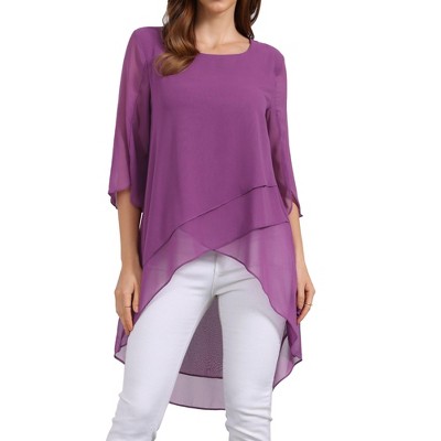 INSPIRE CHIC Women's High Low Hem Scoop Neck Asymmetrical 3/4 Sleeve Summer Top