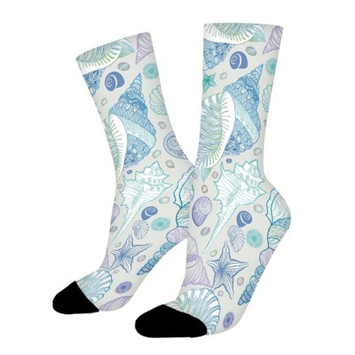 Seashell Pattern Women Printed Crew Socks Funny Funky Socks Soft Polyester Novelty Gifts for Artists Men