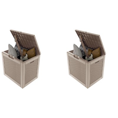 Sersper 30 Gallon Rattan-Style Waterproof Resin Deck Box with Lockable Lid, UV Resistant, Light Brown - Indoor & Outdoor Use (2 Pack)