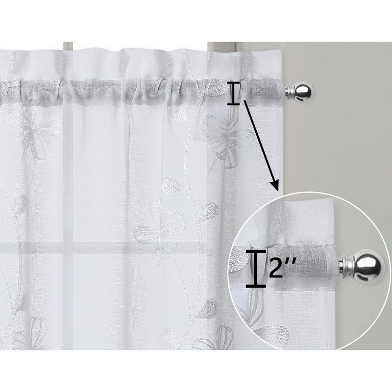 Whizmax Sheer Floral Embroidered Small Curtains Rod Pocket Kitchen Window Treatment, 3 of 6