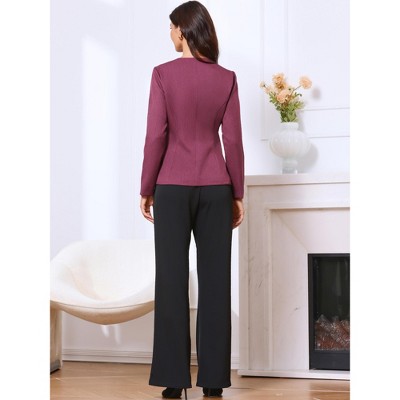 INSPIRE CHIC Women's Elegant Work Blazer Collarless Button Down Long Sleeve Peplum Jackets Purple X-Small — фото 3