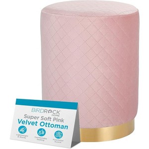 BirdRock Home Round Velvet Ottoman Foot Stool - Pink - 1 of 4