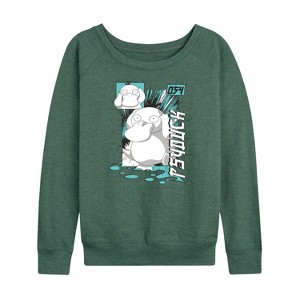 Women's - Pokémon - Psyduck Anime Lightweight French Terry Wide Neck Long Sleeve Shirt - 1 of 4