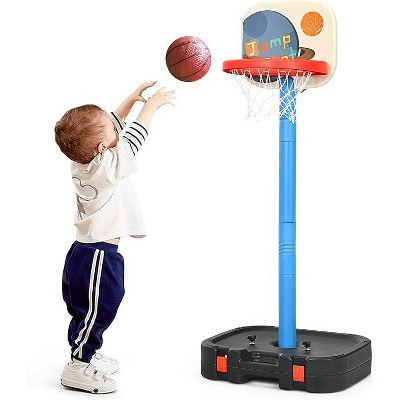 Costzon Kids Basketball Hoop, 2-in-1 Toddler Set with Ring Toss & Storage Box, Adjustable Hoop Stand for Indoor/Outdoor Play