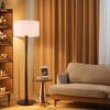61" Modern Walnut Wood Column Floor Lamp with Linen Drum Shade, Standing Lamp for Living Room, Bedroom, Office, Study, Hallway - 2 of 4