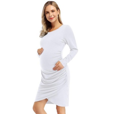 LXT- Womens Maternity  Irregular Ruched Bodycon Mini Dress