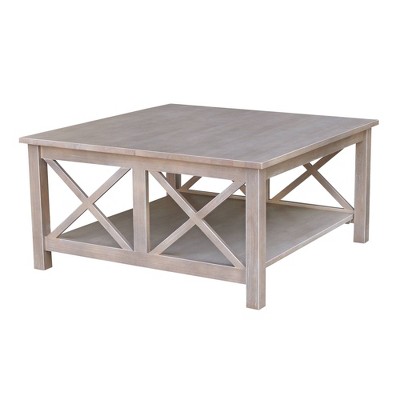 Elegant Transitional 36" Square Wood Coffee Table in Washed Gray