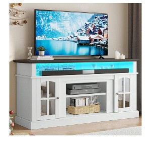 LED TV Stand Cabinet with Power Outlets for TVs up to 65 inch ,Entertainment Center with Adjustable Shelves& Glass Doors for Living Room - 1 of 4