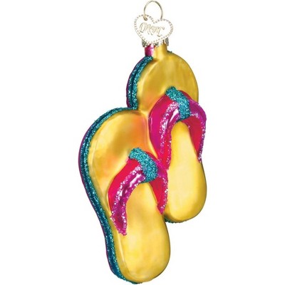 Old World Christmas Glass Blown Christmas Tree Ornament, Yellow Flip Flops (With OWC Gift Box)