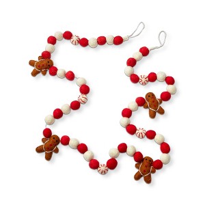 tag 72-inch Gingerbread Men Figures Red White Accent Balls Wool Felt Garland Doorway Tabletop Wall Mantel Home Decoration Christmas Tree Decor - 1 of 2