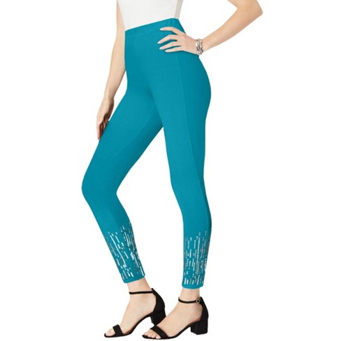 Roaman's Women's Plus Size Rhinestone Side-Seam Essential Stretch Legging - image 1 of 4