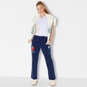 Women's Snoopy House Wide Leg Fleece Graphic Pants - Navy Blue - 1 of 3