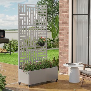 MAYEERTY 72.05x35.43in Rectangular Wrought Iron Grey Planter with Climbing Frame - 1 of 4
