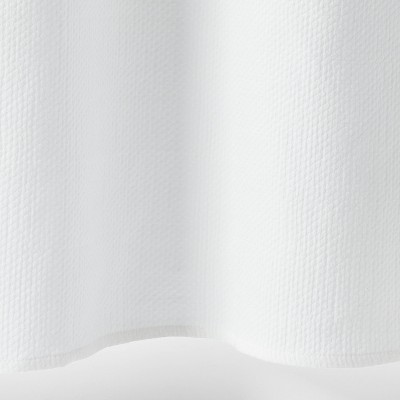 White Cotton Matelasse Shower Curtain with Buttonhole Top