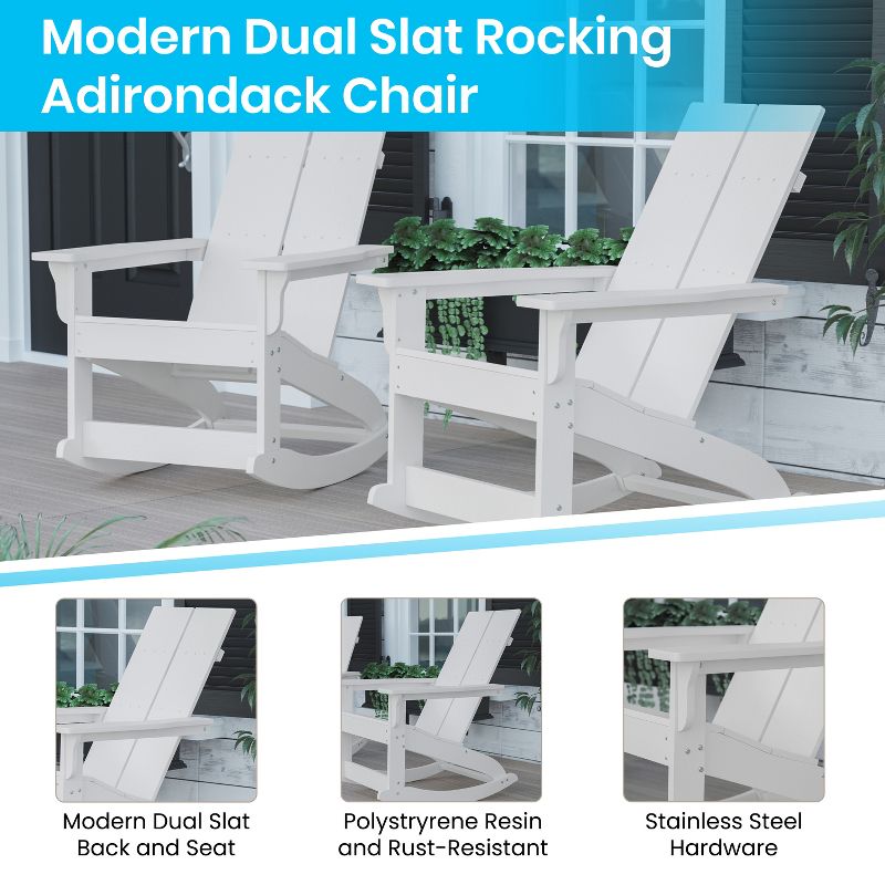 Merrick Lane Wellington 3 Piece Patio Furniture Set Includes All-Weather UV Treated Adirondack Rocking Chairs and Side Table, 5 of 13