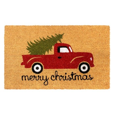 Raj 1'6" x 2'6" Tufted Merry Christmas Truck Coir Doormat