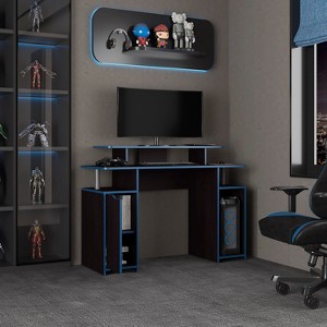Vynxaria 47" Wide 2-Tier Gamer Desk Office Table with 3 Shelves PC Tower Stand Modern Black Finish Spacious Gaming Workstation - 1 of 4