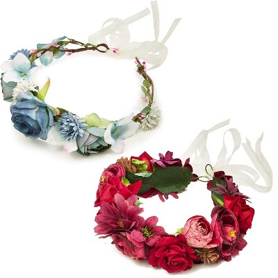 Zodaca 2-Pack Rose Headband Floral Crown Hair Wreath Flower Accessories Wedding Decorations 7.9x7.9x2.5 in