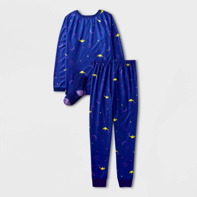 Girls&#39; Disney Princess 2pc Pajama Set with Socks - Blue, 2 of 5