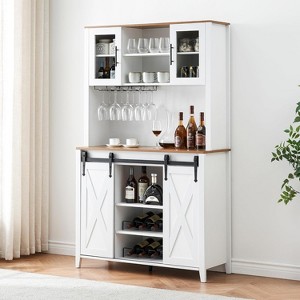 70'' Tall Farmhouse Coffee Bar Cabinet with Sliding Barn Doors - Kitchen Hutch/Wine Bar Cabinet - 1 of 4