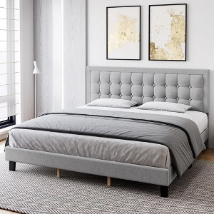 Whizmax King/Queen/Full Size Bed Frame, Linen Upholstered Platform Bed Frame with Adjustable Headboard and Strong Wooden Slats, No Box Spring Needed - 1 of 4