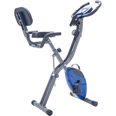 VisioGear Folding Exercise Bike with Adjustable Resistance, Arm Bands and Backrest, Blue&Black, 25"*19.7"*47.6"