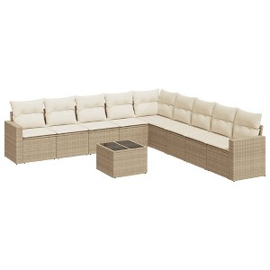 vidaXL Garden Sofa Set Beige PE rattan Large Adjustable Feet - 1 of 4